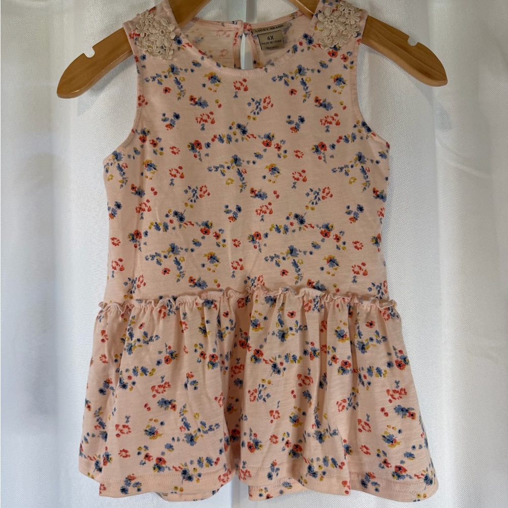 Lucky Brand Peach Floral Sleeveless Girls Dress (6X)